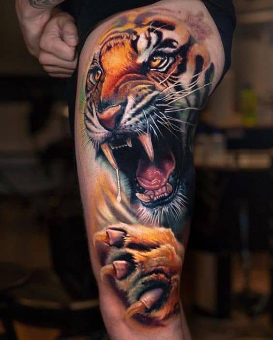 Realistic Roaring tiger tattoo