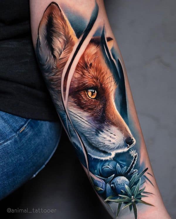 Realistic fox tattoo design on arm