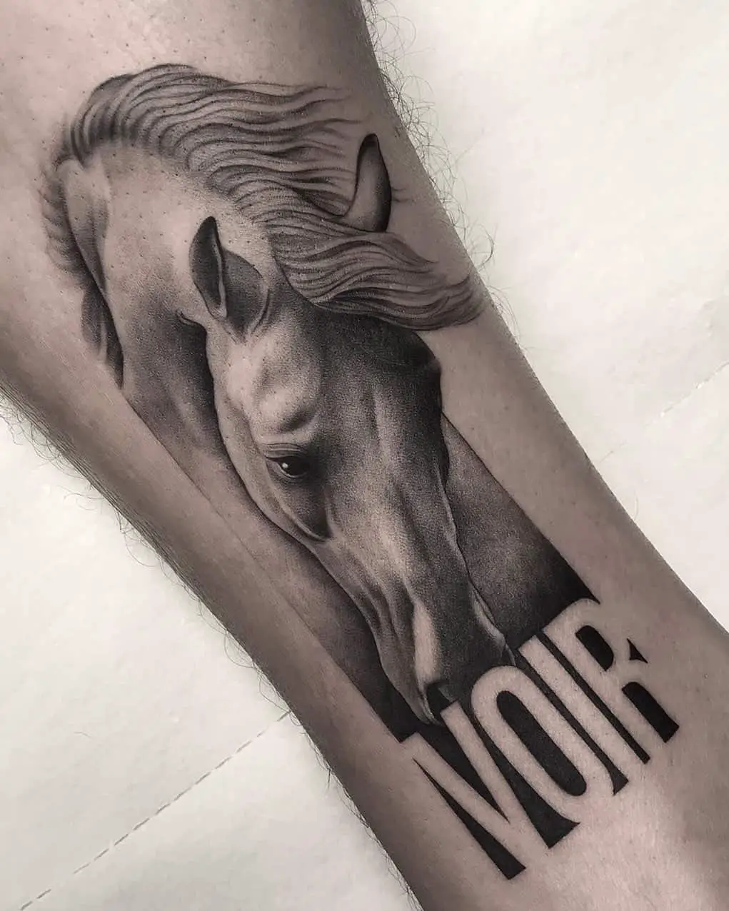 Realistic horse tattoo by inktotalart