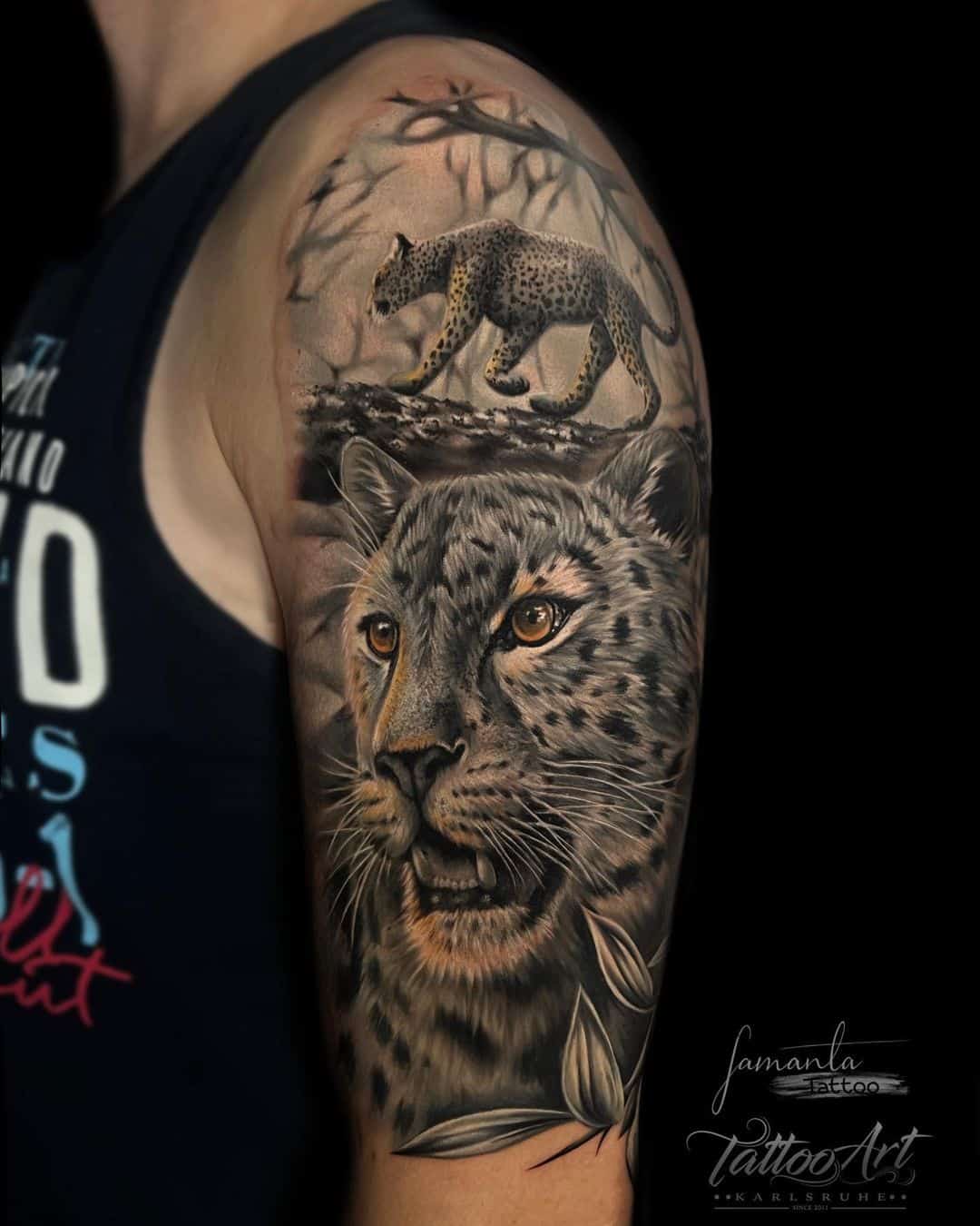 Realistic leopard tattoo by samanta tattoo