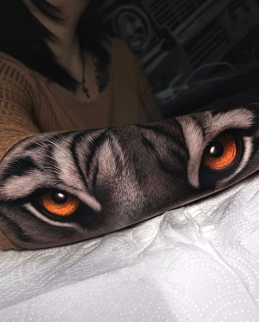 Realistic tiger eye tattoo by artem dorokhov tattoo