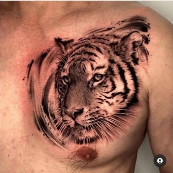 Realistic tiger on chest