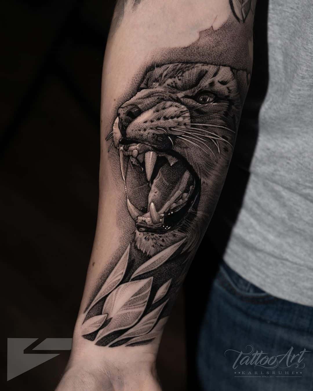 Roaring leopard tattoo design by domcartertattoo