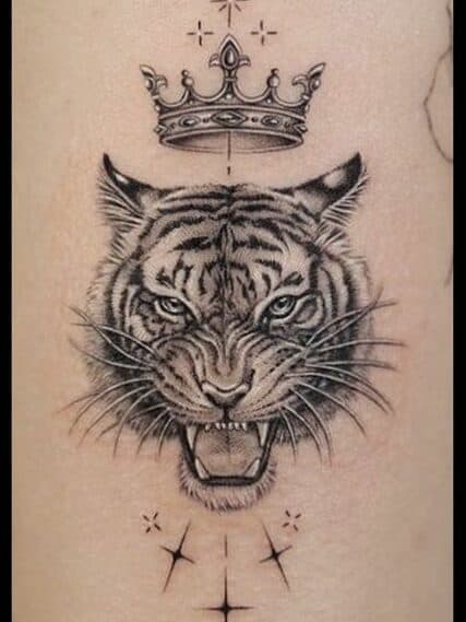 Roaring tiger with crown tattoo 1 edited