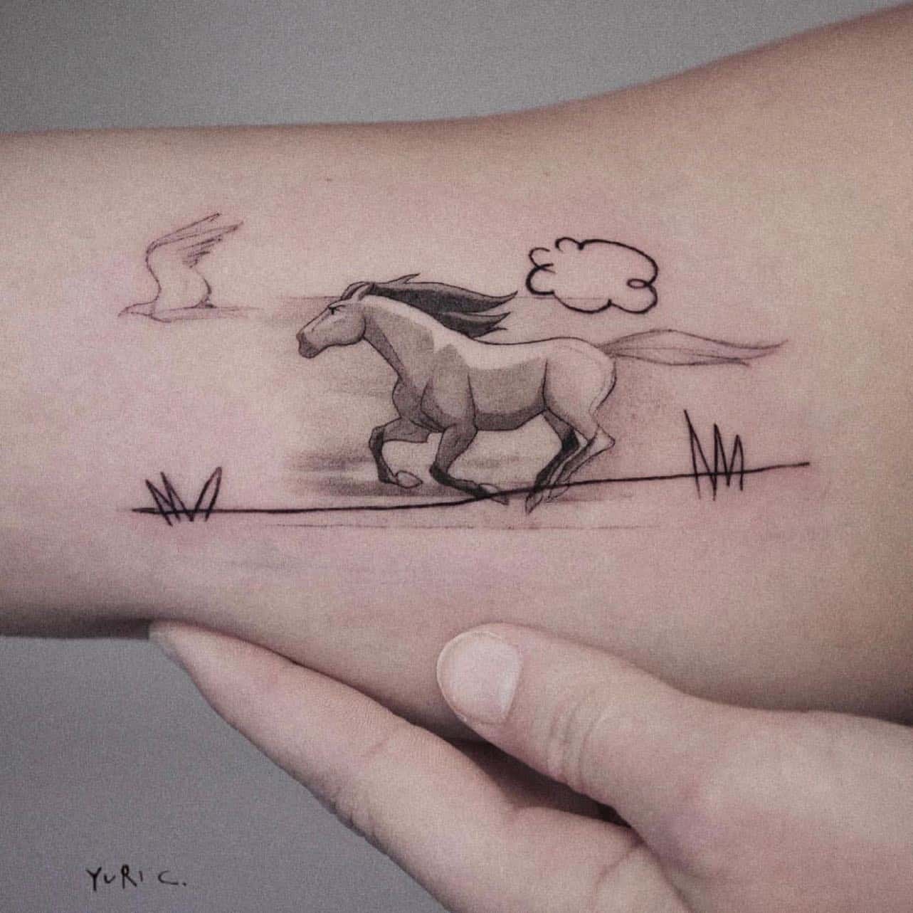 Running horse tattoo by yurici tattoo
