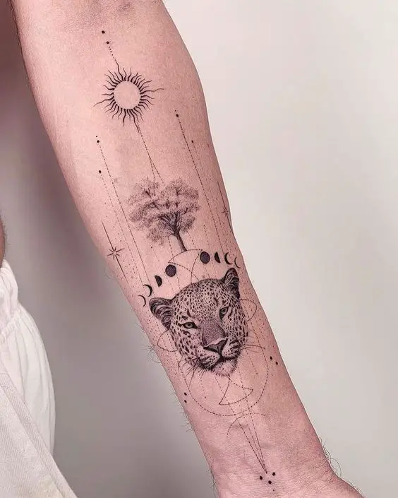 Unique geometric leopard tattoo design