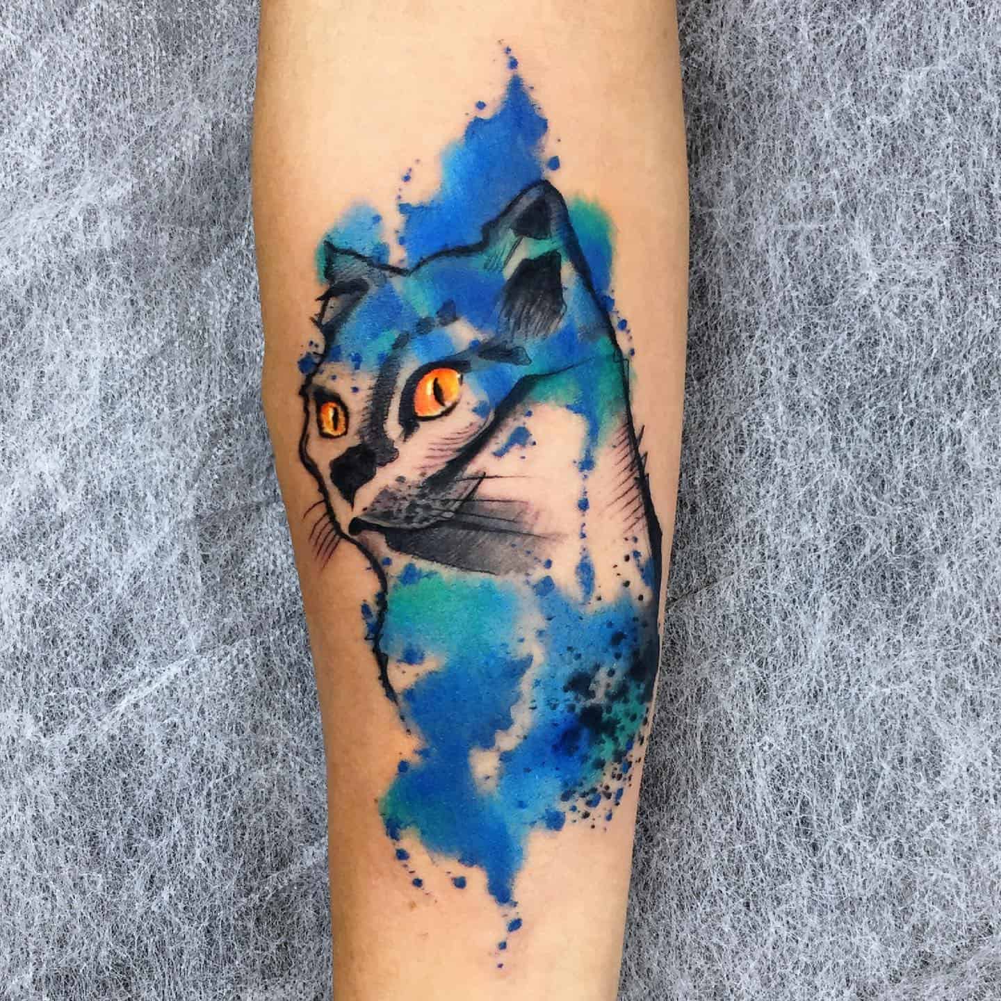 Watercolor cat tattoo bby