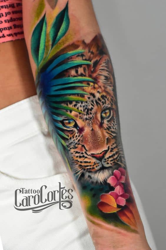 Watercolor tiger tattoo on arm