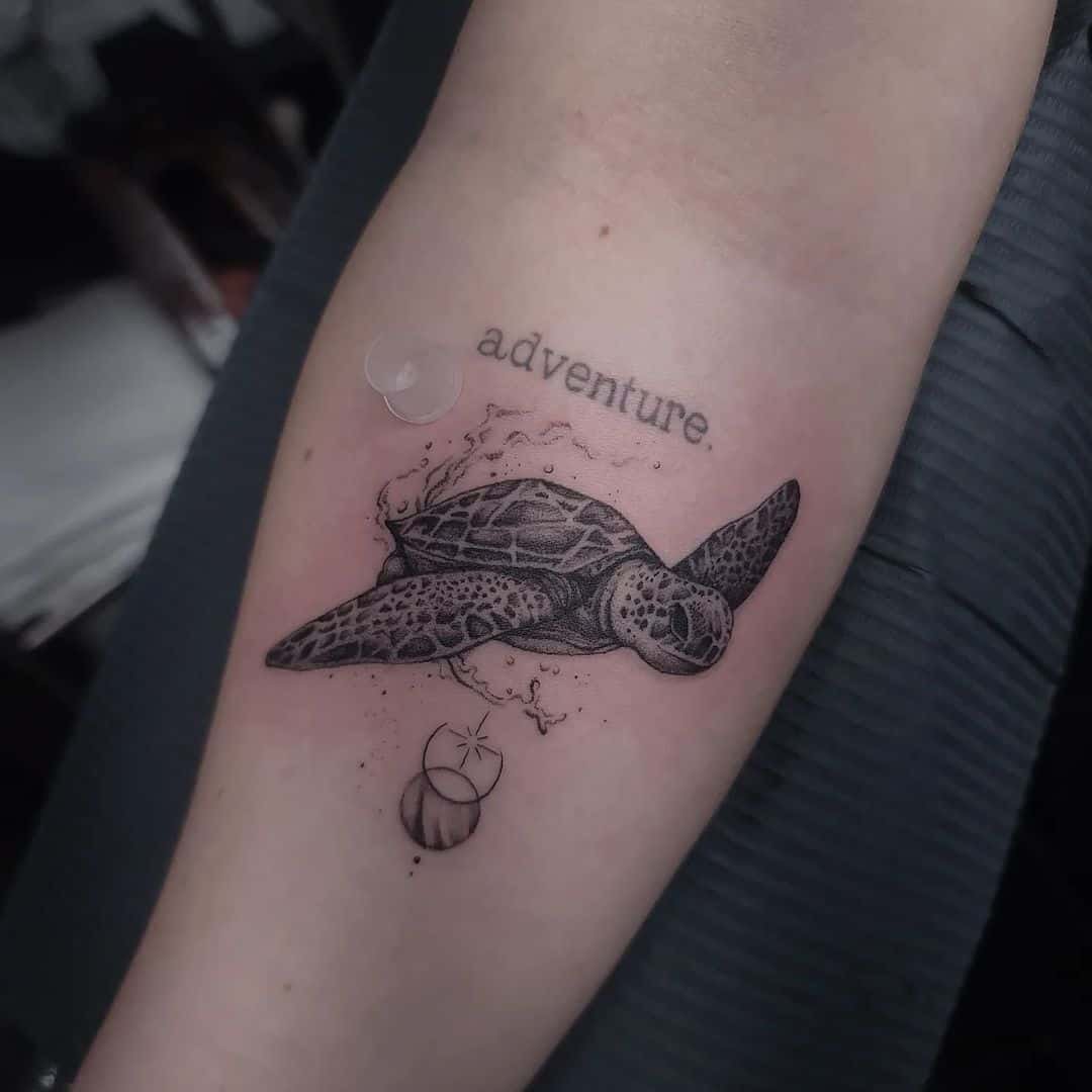 realistic tortoise tattoo by