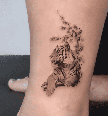 Beautiful tiger with flowers tattoo by ik tatz