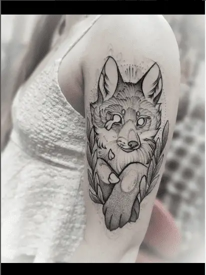 Black and gray fox tattoo by