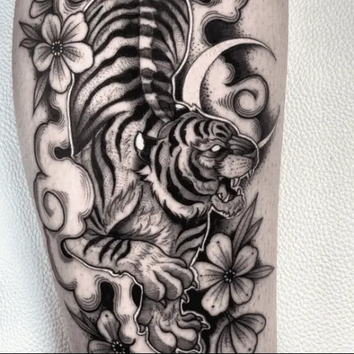 Black and gray tiger tattoo by joshhurrelltattoos