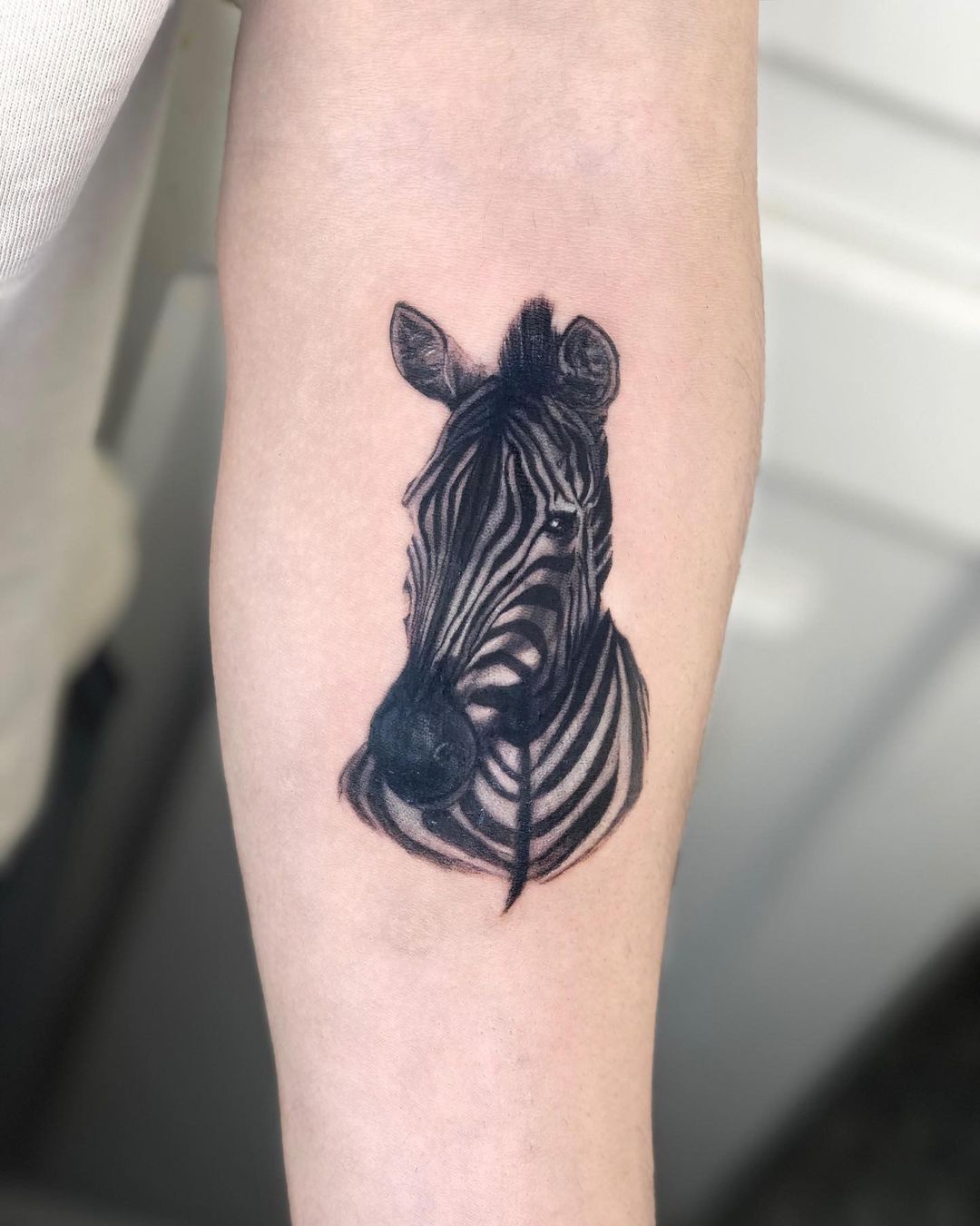 Black and white zebra tattoo by melikeylldiz