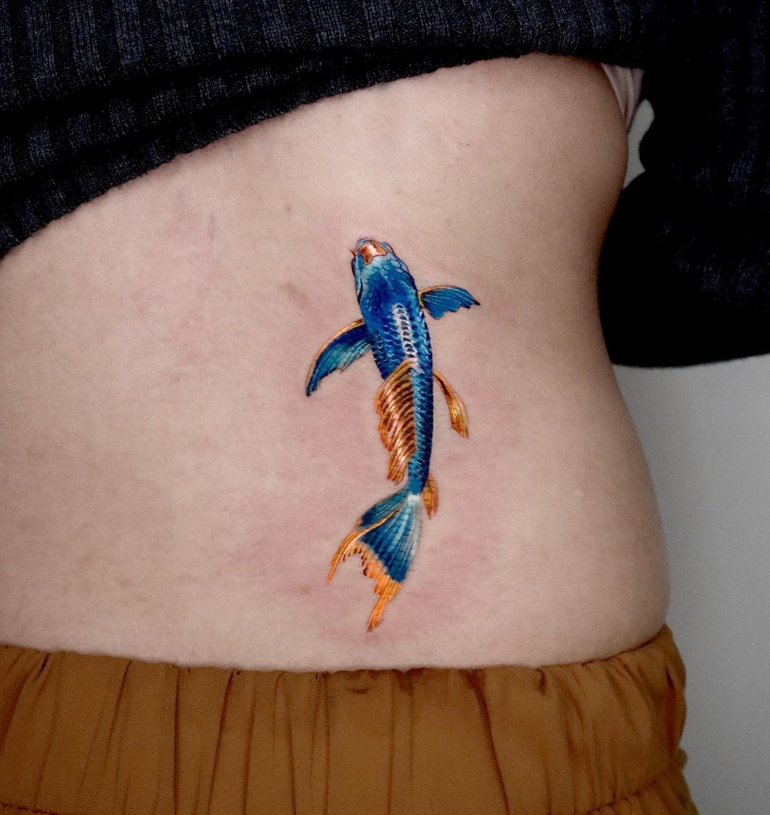 Blue koi fish tattoo by tattooist irae2
