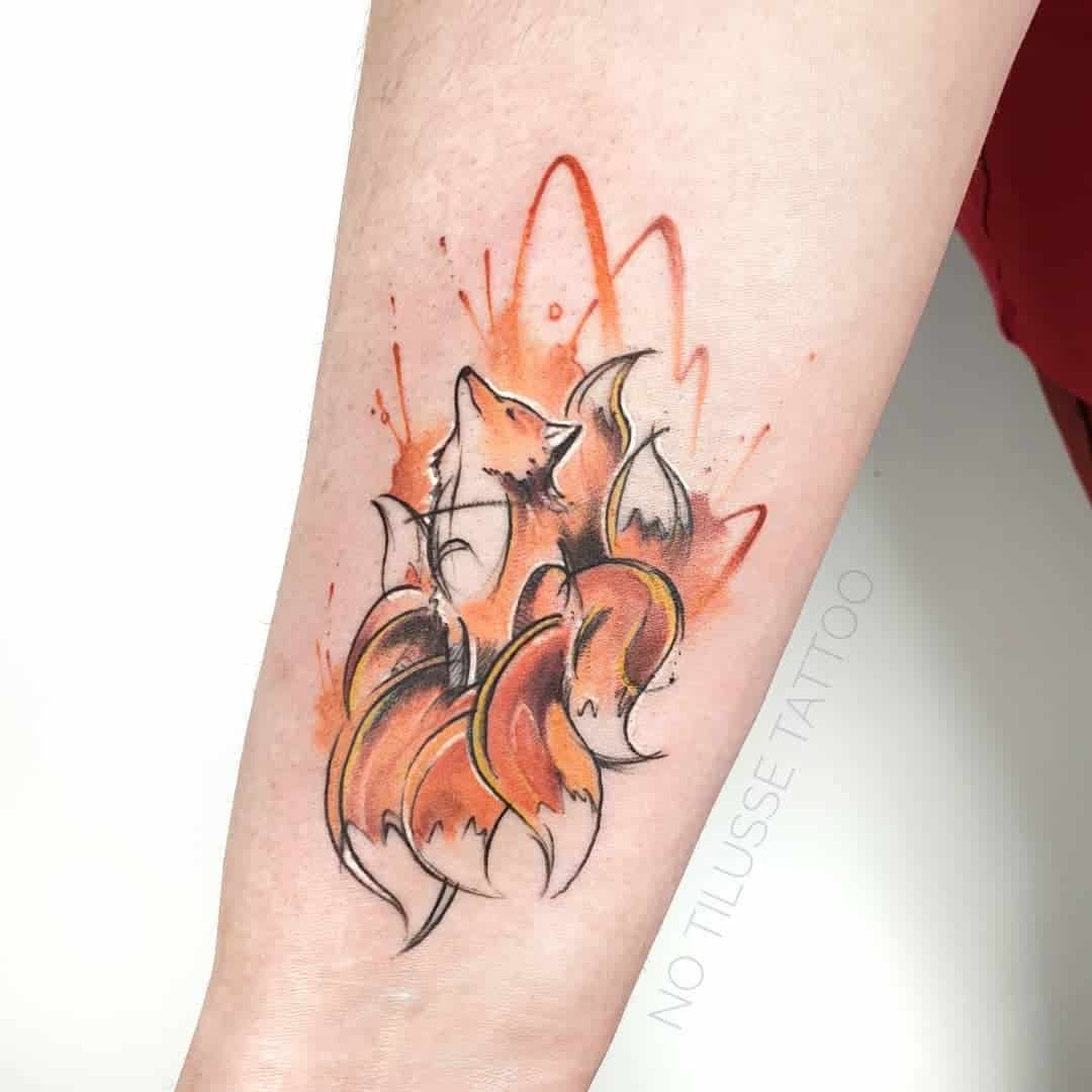 CUte fox tattoo on lower arm by no tilusse tattoo
