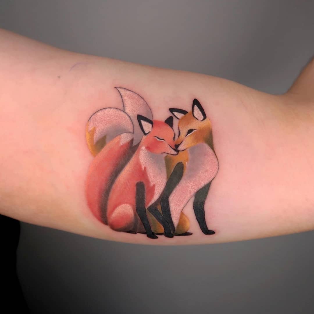 Cute couple fox tattoo by stilbruchtattoo