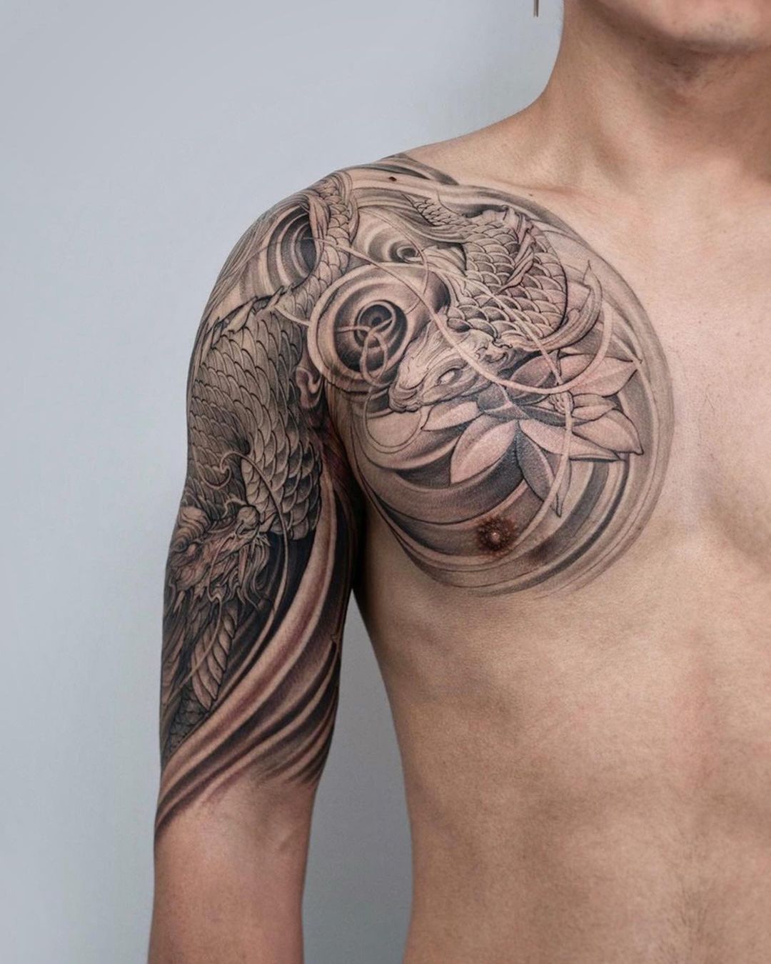 Dragon koi fish tattoo design by blindreasontattoo