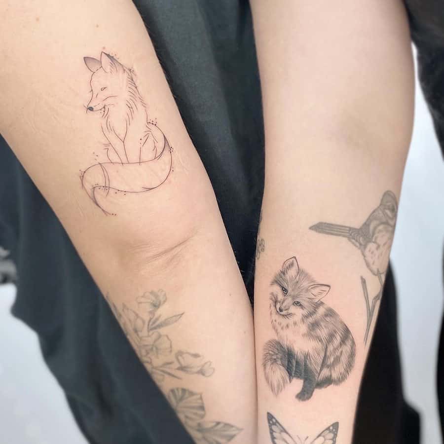 Fineline sitting fox tattoo by lazybones tattoo