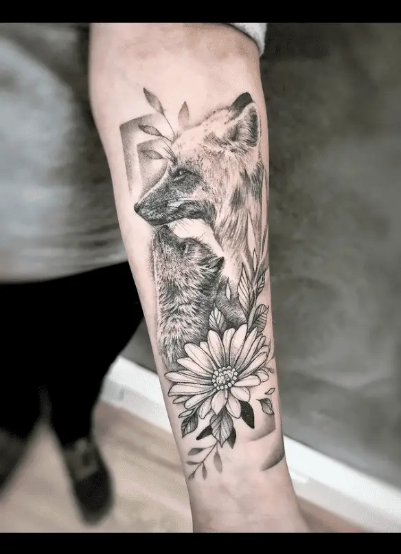 Fox with flower by nicole tattoo art 1