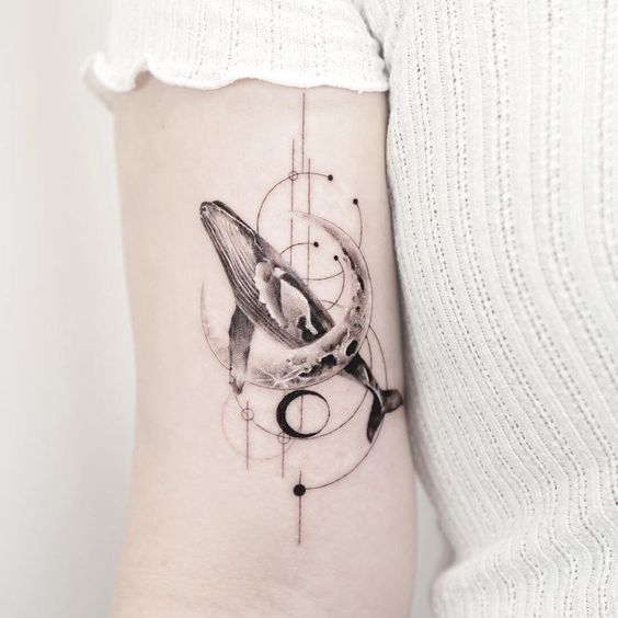 Geometric whale tattoo 1