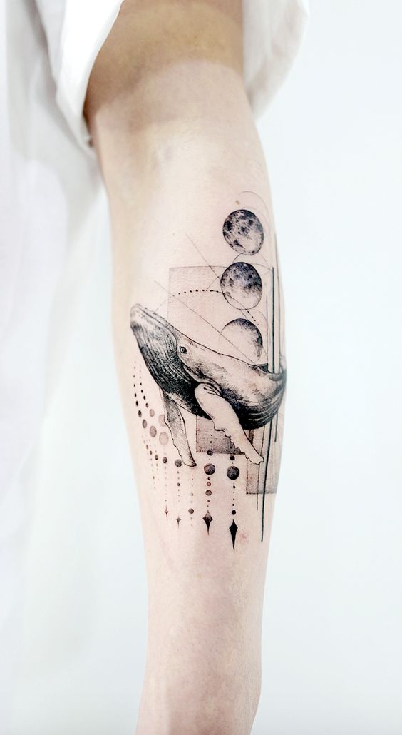 Geometric whale tattoo 2