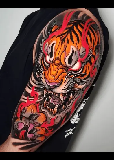 Japanese tiger tattoo design on upper arm