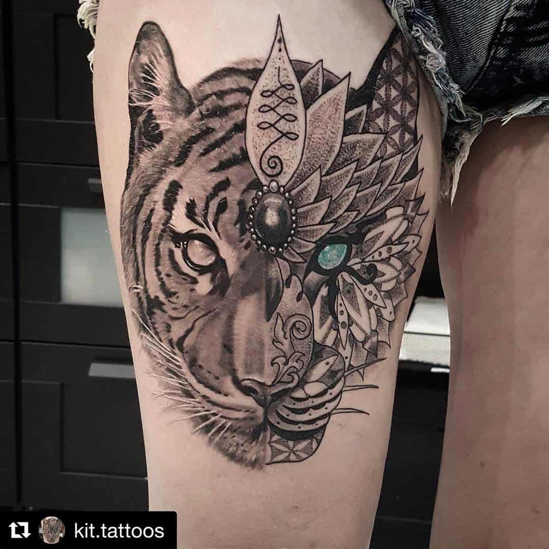 Mandala tiger tattoo by kit.tattoos