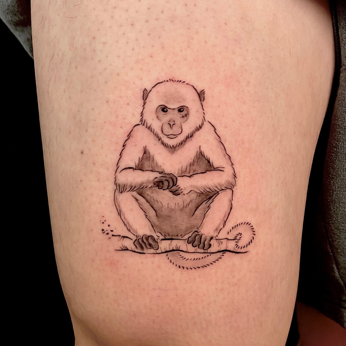 Minimalistic monkey tattoo by charlie mo tattoo