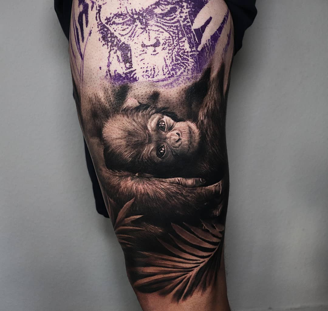 Monkey portrait tattoo by yann tattoo