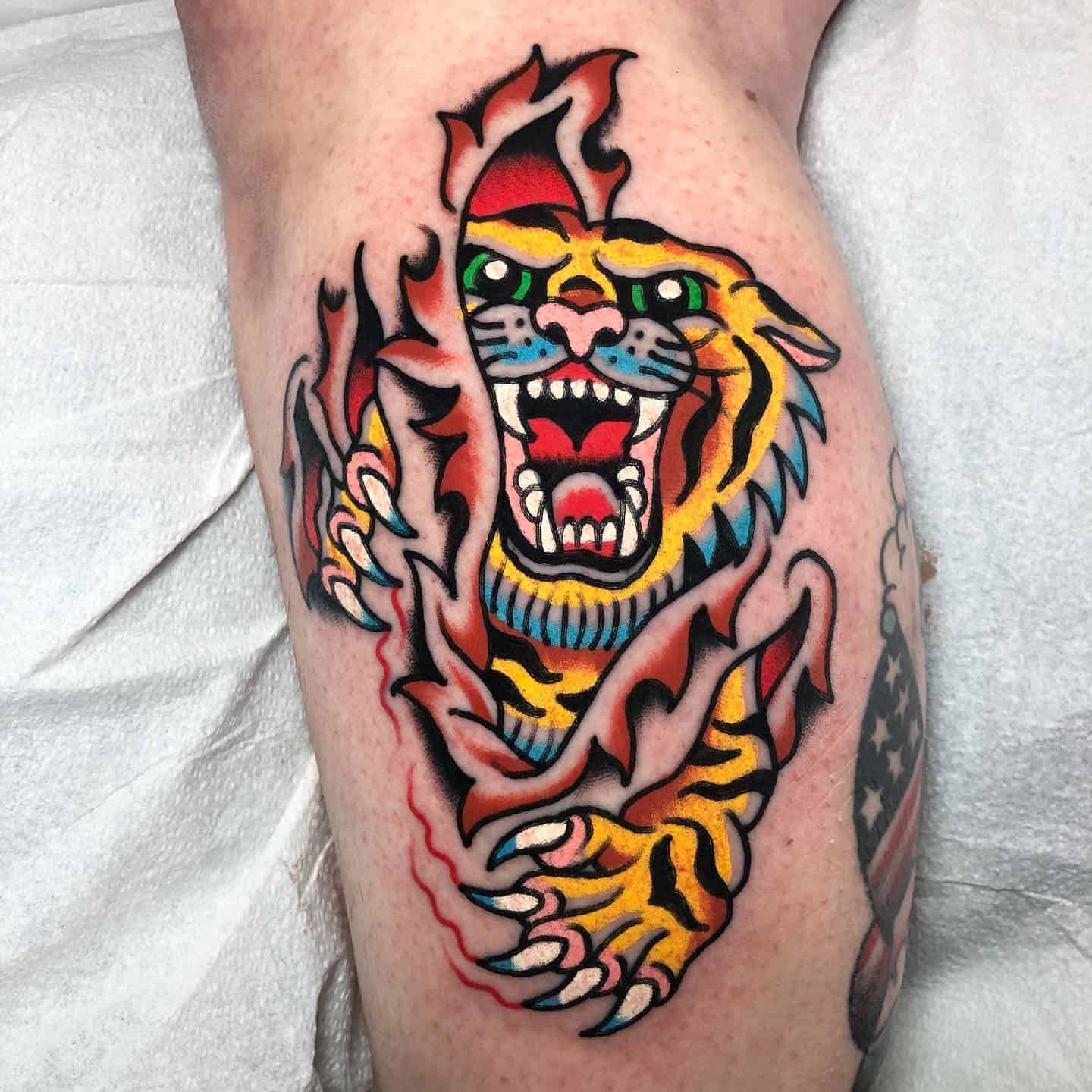 Neo Traditional tiger tattoo by julianeelyislame