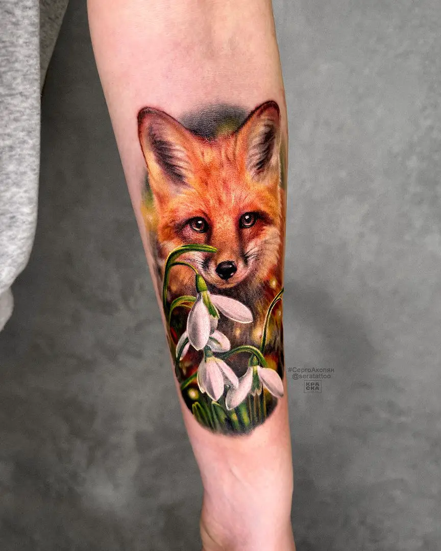 Realistic fox tattoo by seratattoo