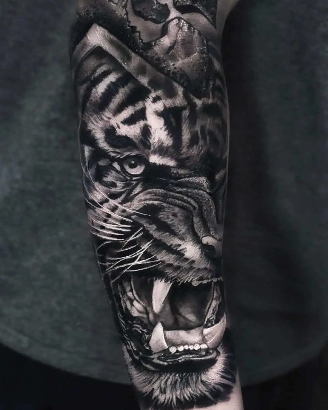 Roaring tiger tattoo by tonyfranktattoos