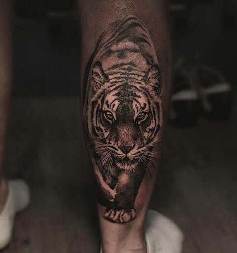 Tiger tattoo on leg 2
