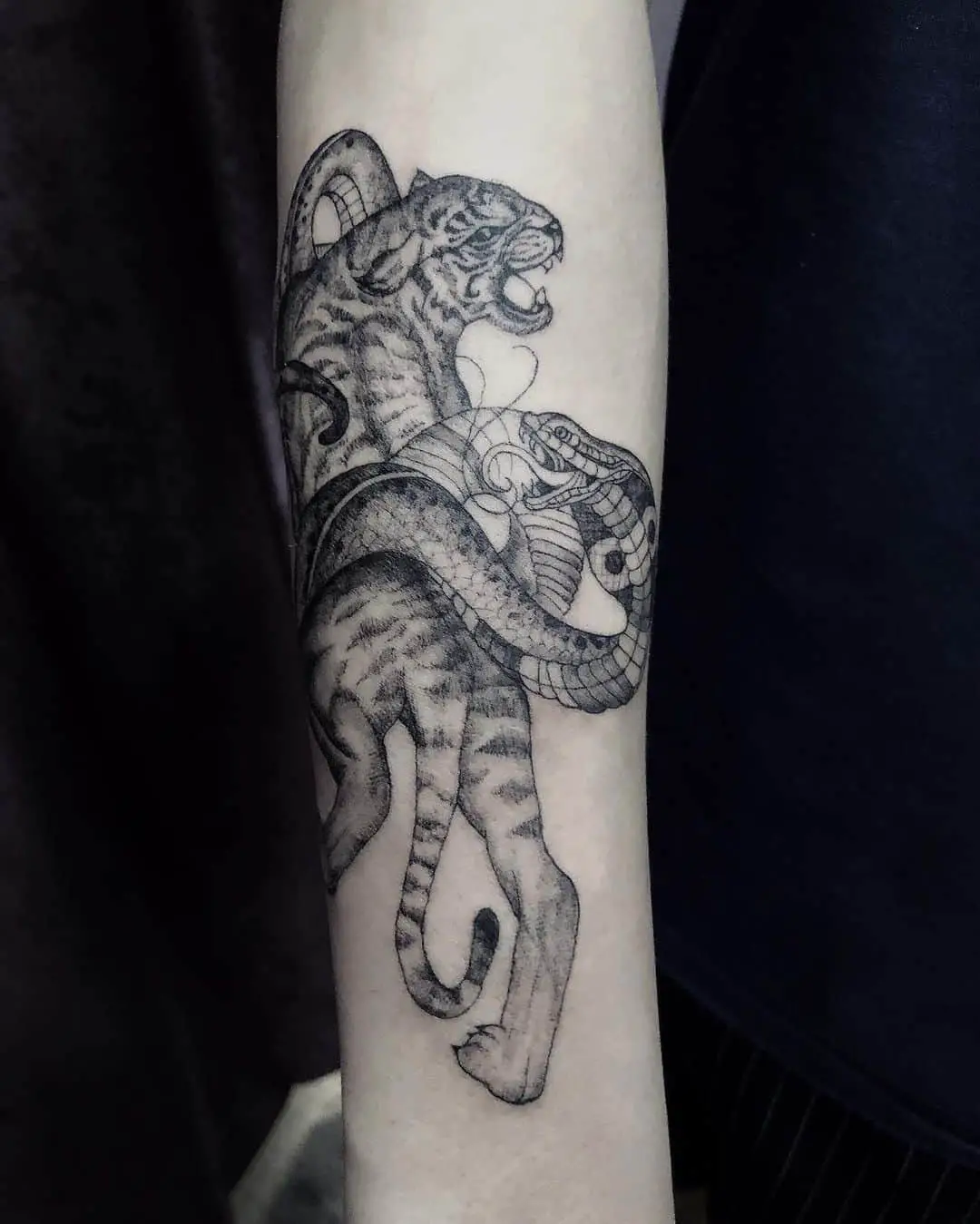 Tiher and snake tattoo by denovo.ink 1