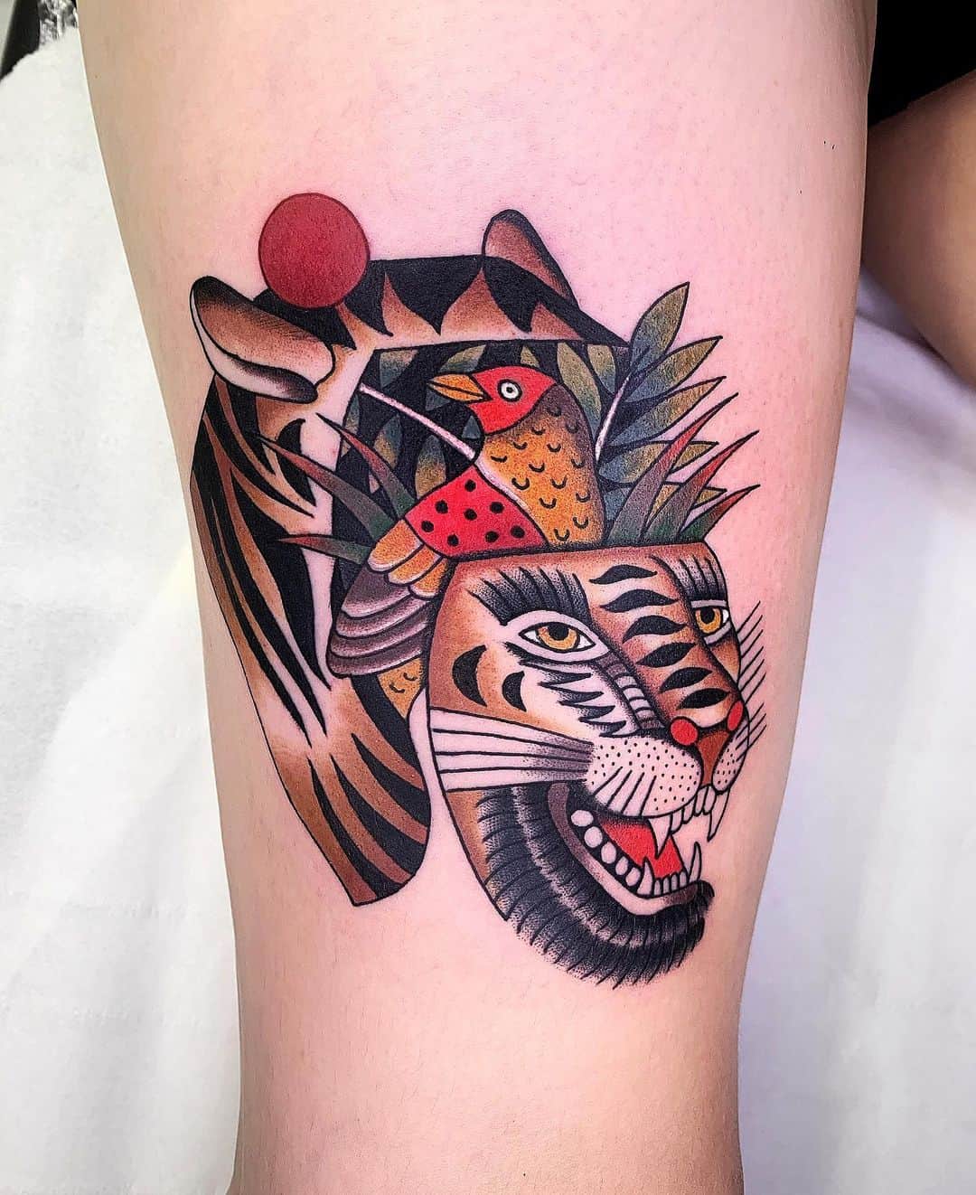 Traditional design tiger tattoo by fabingg