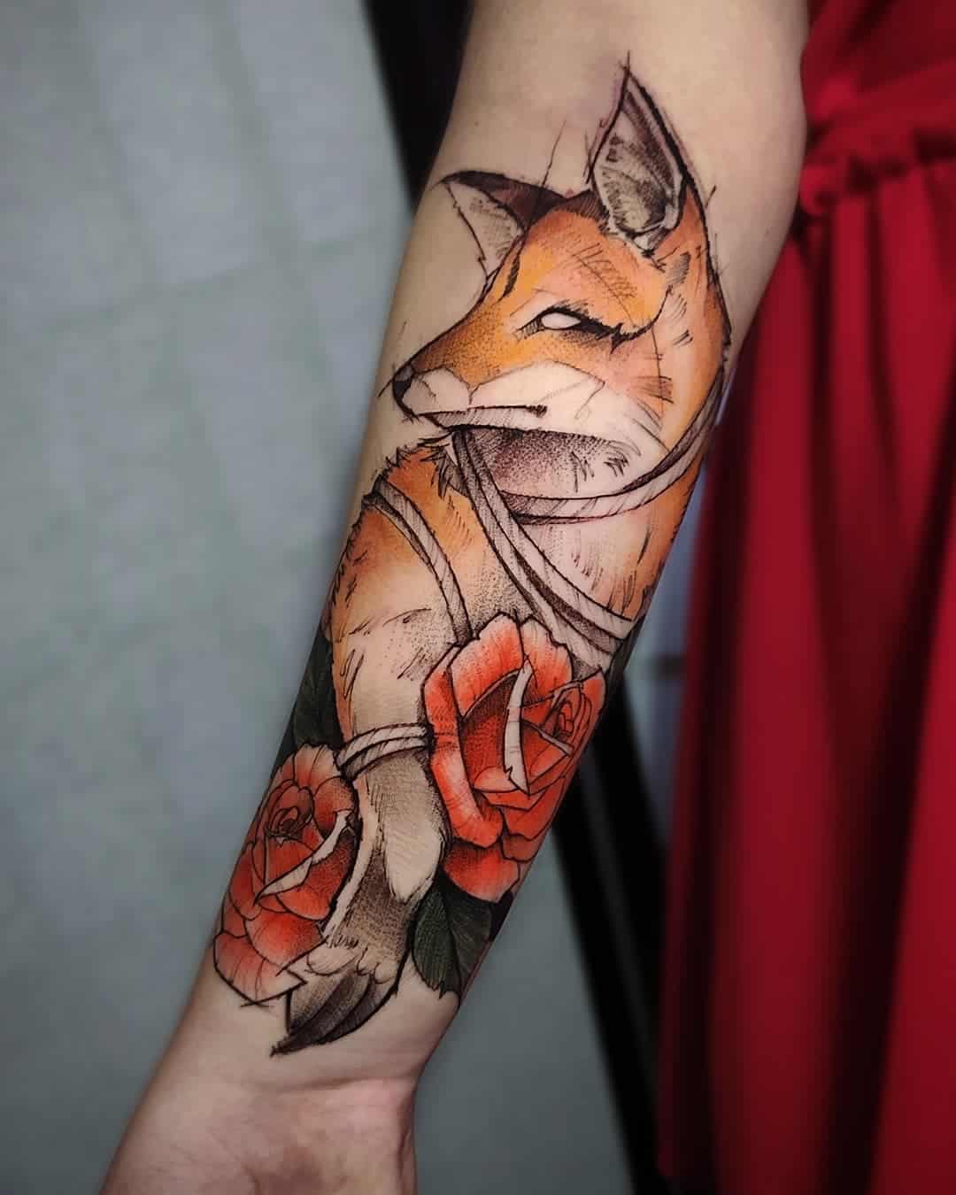 Traditional fox tattoo design by bugstattoo