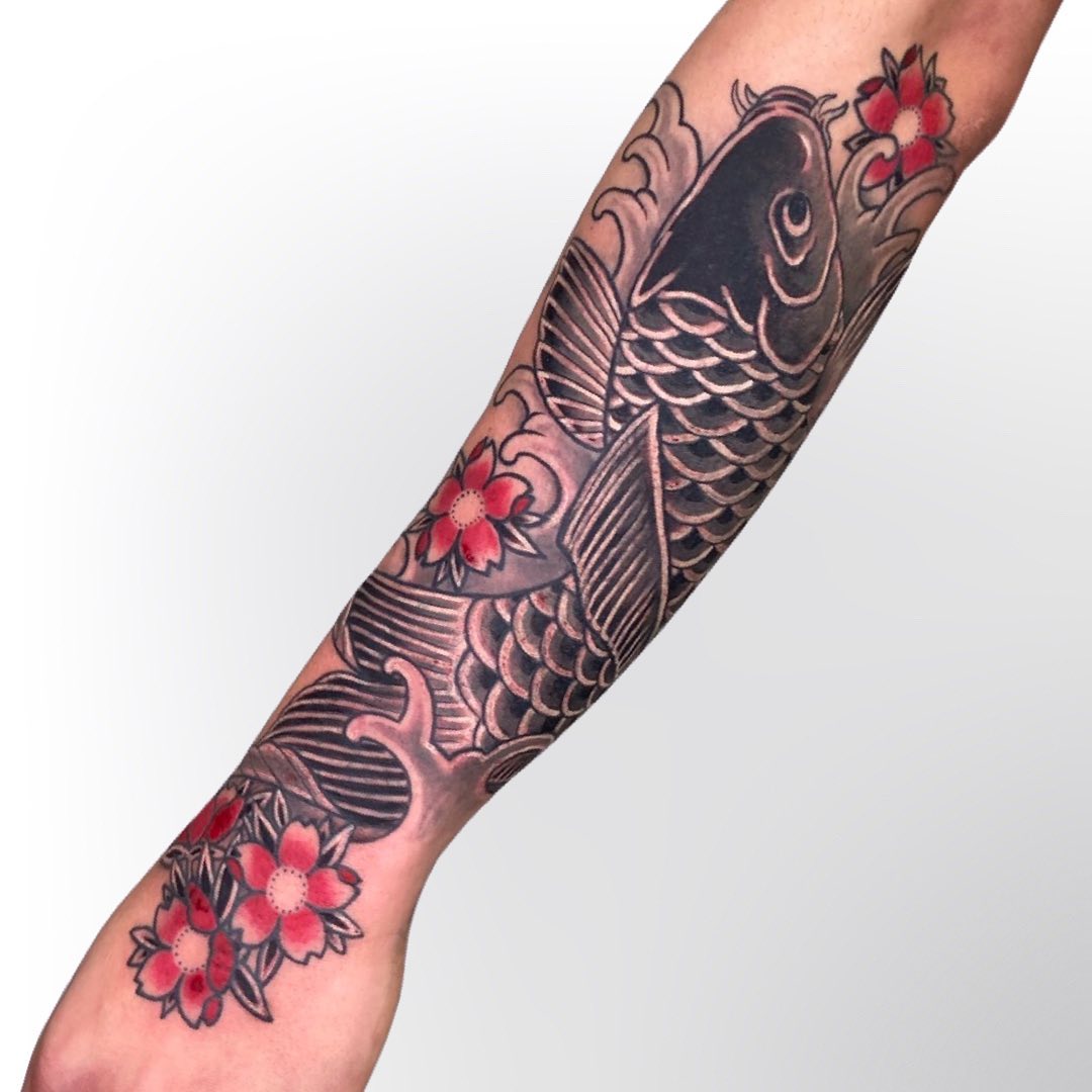 Traditional koi fish tatoo by konton tattoos