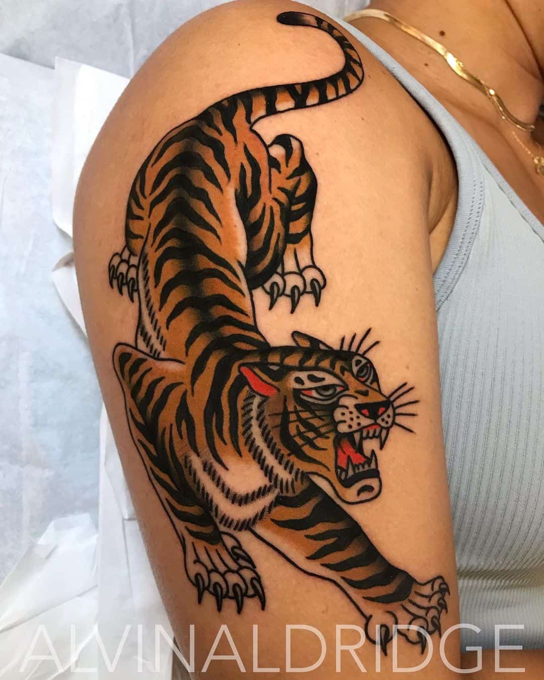 Traditional tiger tatoo design by alvin aldridge