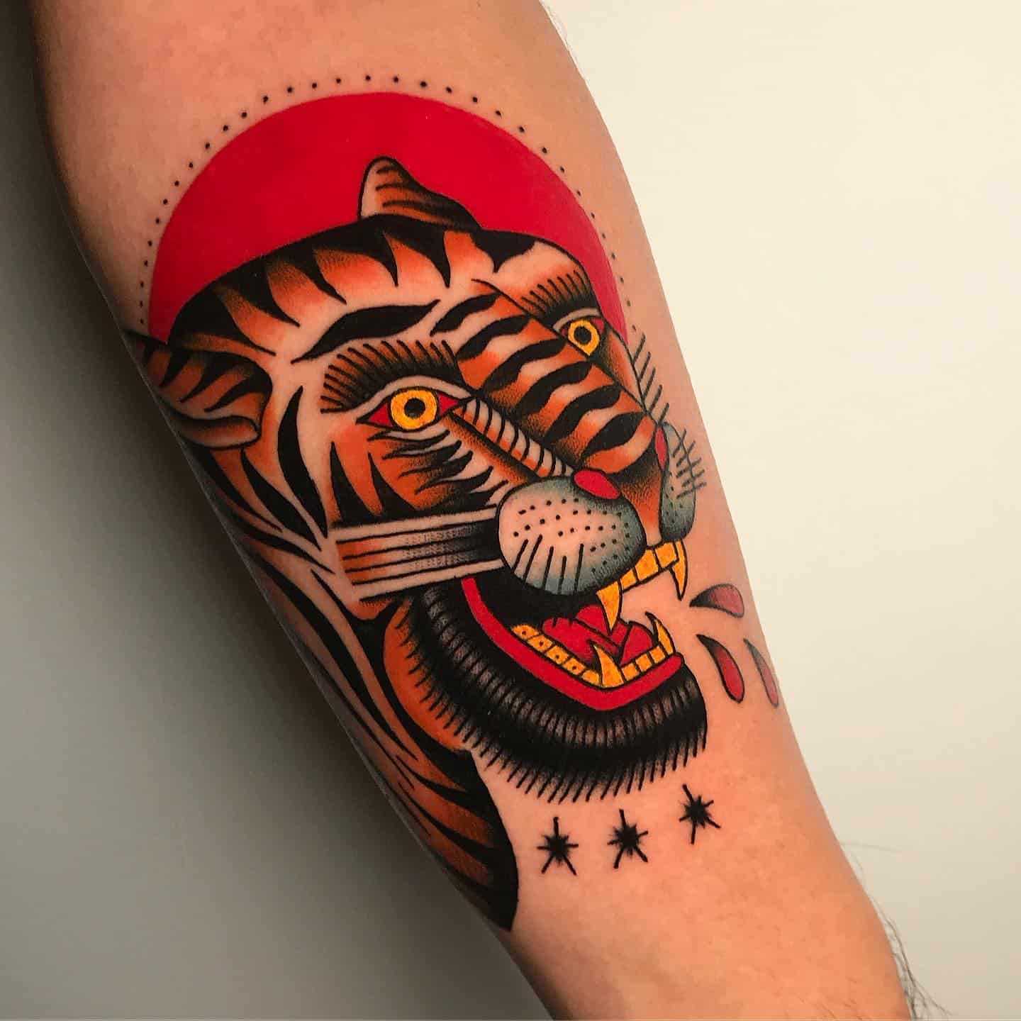 Traditional tiger tattoo design by