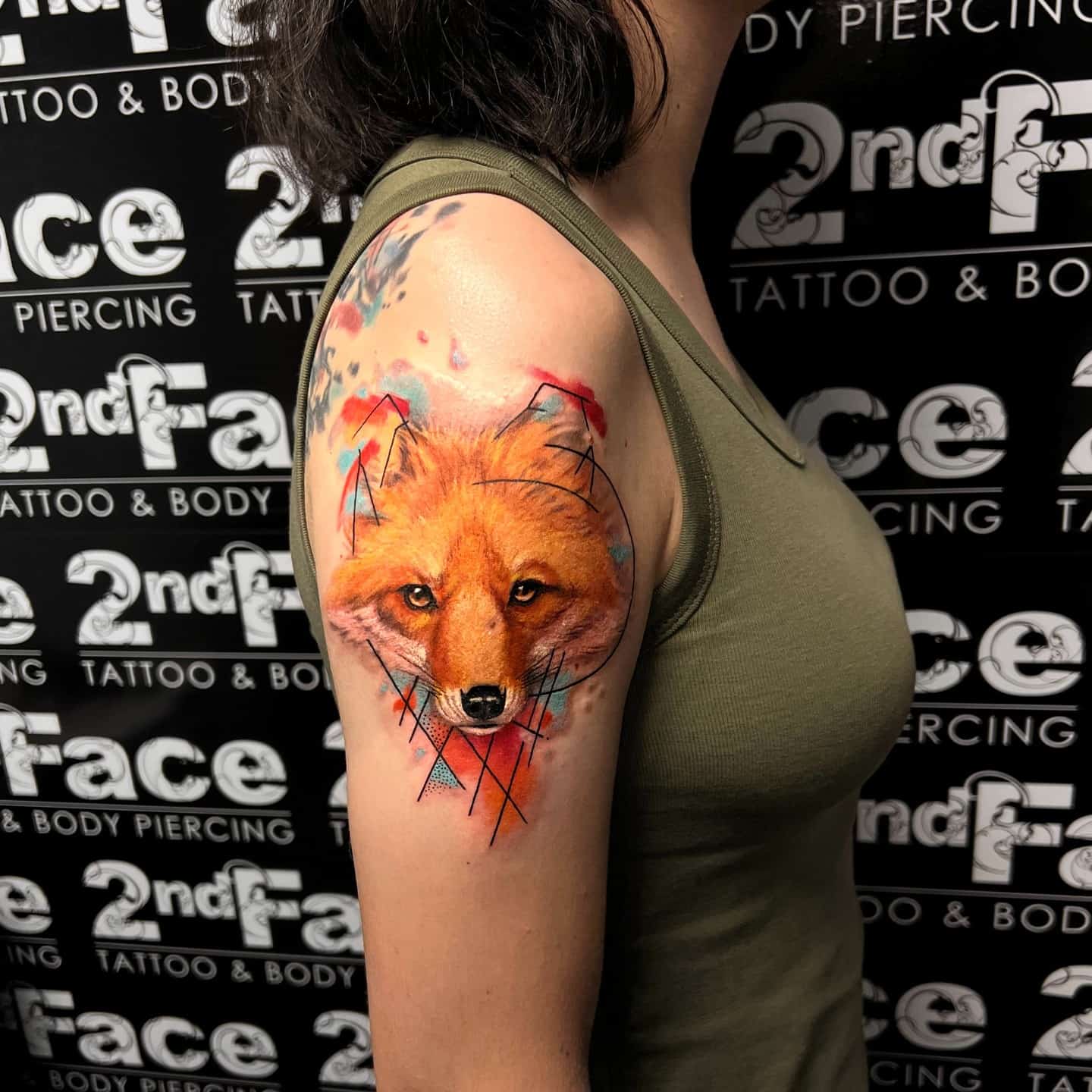 Watercolor fox design by 2ndfacetattoo