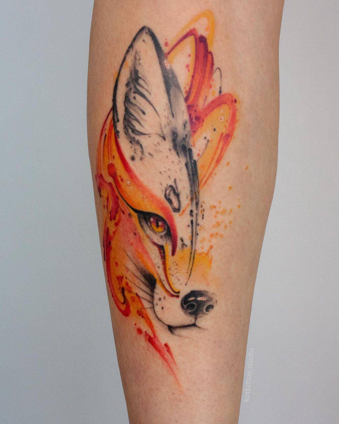 Watercolor fox tattoo design by kottattoo.studio