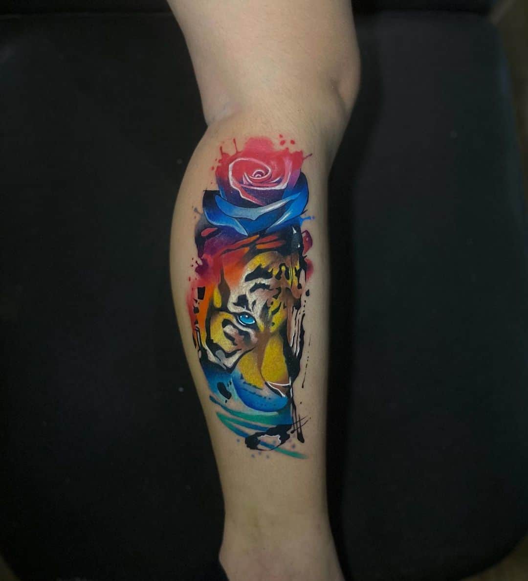 Watercolor tiger tattoo by inksidetattoocebu