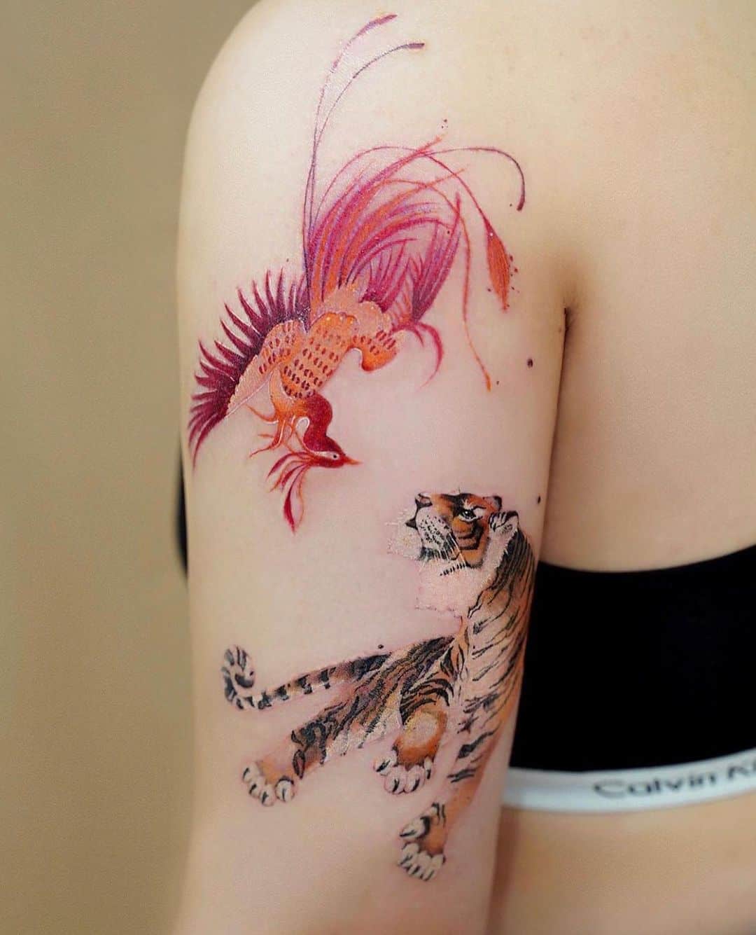 Watercolor tiger tattoo by koizhou tattooist