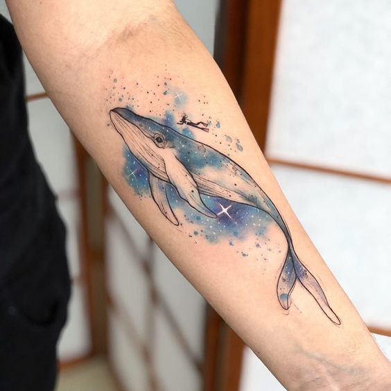 Watercolor whale tattoo 1