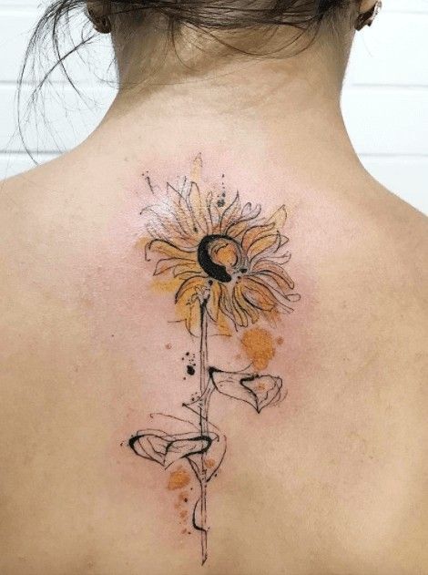 Back sunflower tattoo 3