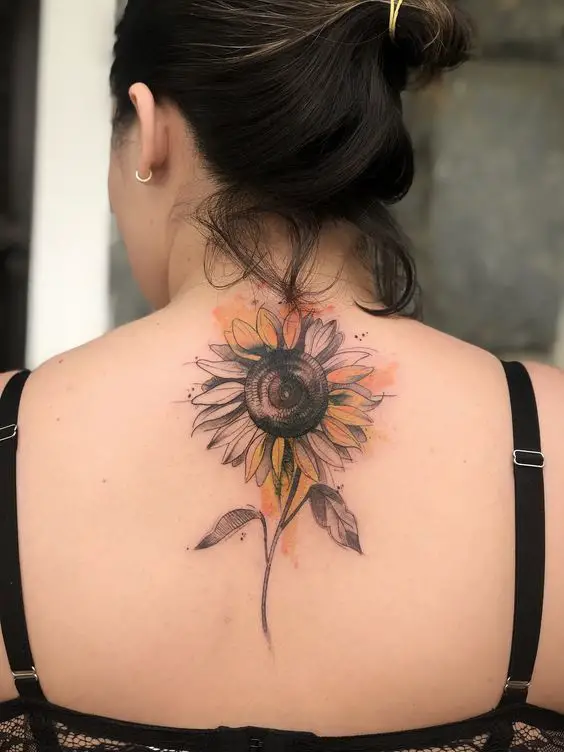 Back sunflower tattoo 4