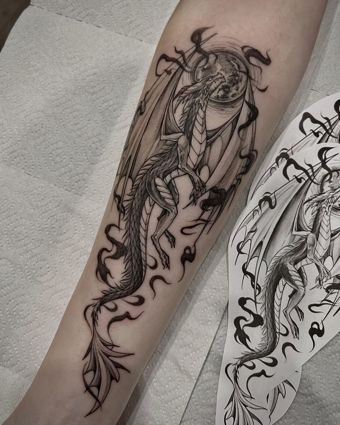 Black and gray dragon tattoo by zlukness