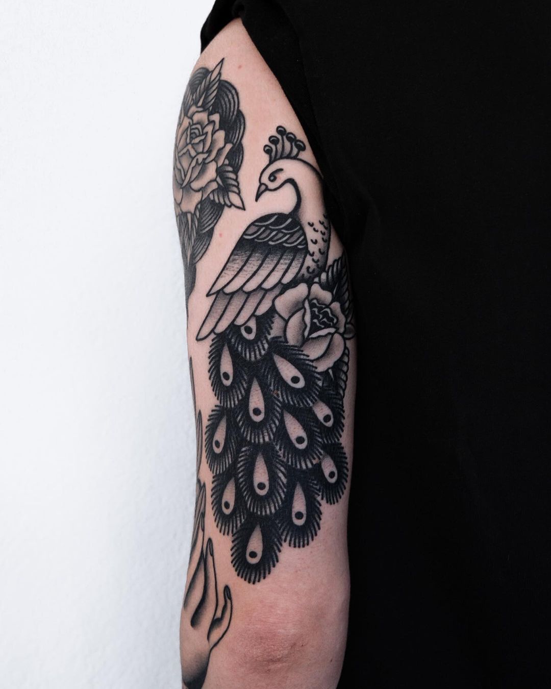 Black and gray peacock tattoo by lejla tattoo