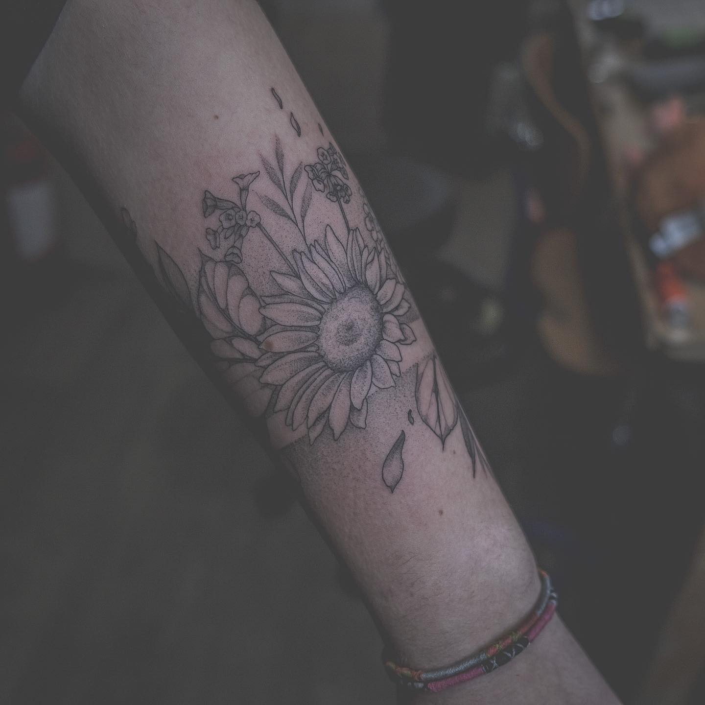 Black and gray sunflower tattoo by