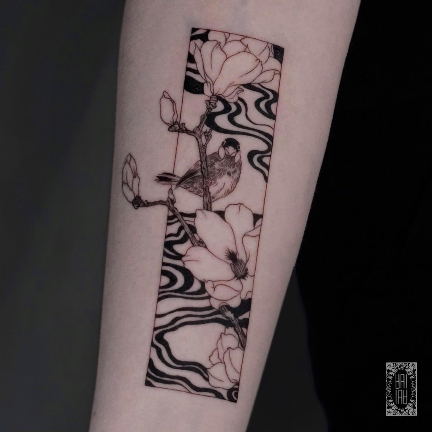 Black and grey bird tattoo by nana.orient